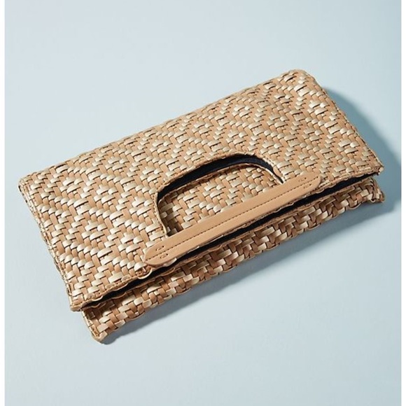 Anthropologie Handbags - NWT Anthro "Cara Fold-Over Clutch," woven, neutral